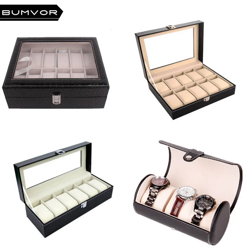 

3/6/10/12 Grid Carbon Fiber PU Leather Watch Holder Wristwatch Bangles Bracelets Earrings Necklace Display Case Storage Box Org