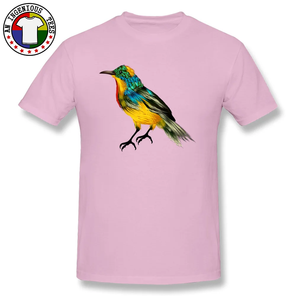Casual Colorful Feathers Birds Camisa Short Sleeve Summer Autumn T Shirt Faddish O Neck Cotton Fabric Tee Shirts Men's T-shirts Colorful Feathers Birds pink