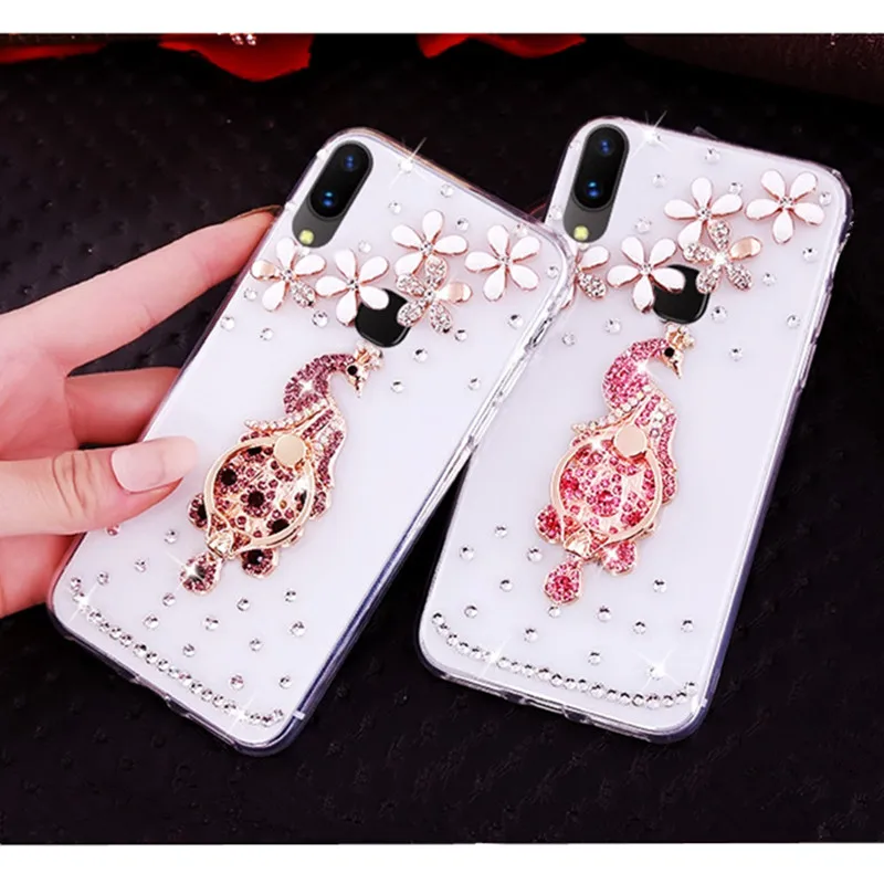 

For Xiaomi Redmi 6 Pro 5 Plus 6A 5A 4A 4X Redmi 4 Redmi Note S2 Peacock Diamond Rhinestone With Finger Ring Phone Case