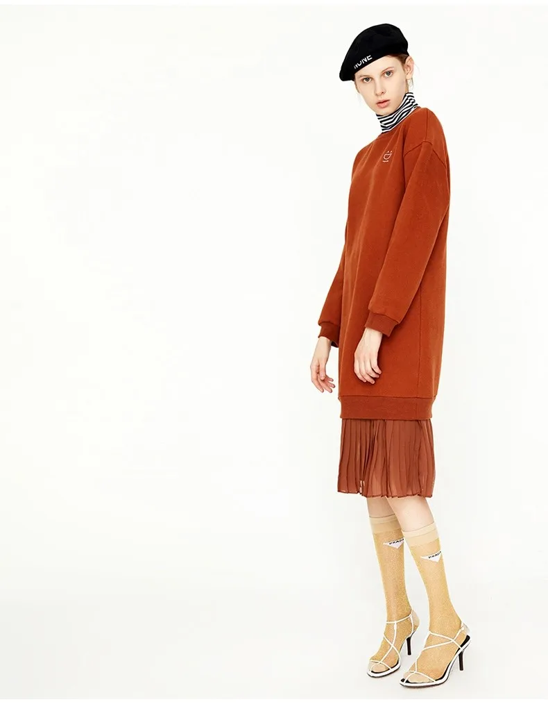 Toyouth осень o-образным вырезом свободные приталенное платье-Толстовка Повседневное до колена Длина с длинным рукавом элегантные женские пуловеры платье