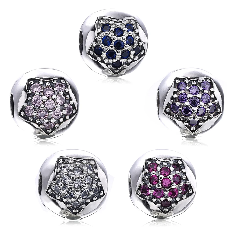 5 Color 925 Sterling Silver Lock Clip Stopper Charms Beads Star Style