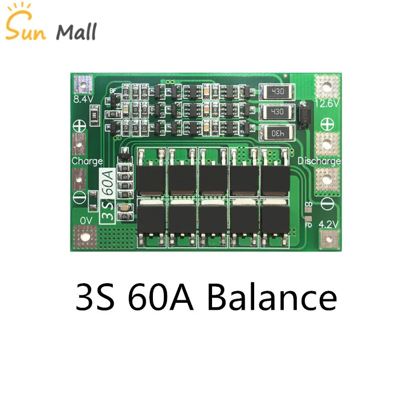 3S 60A BMS плата/li-ion 12 6 V 18650 PCM плата защиты батареи для литий-ионной с балансом |