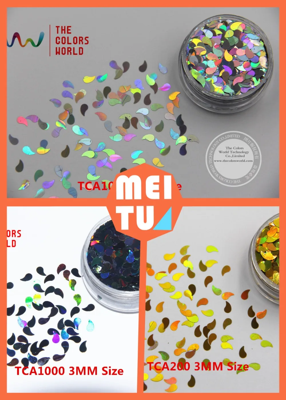 

Holographic Colors Waterdrops Shape 3.0MM Size Glitter Specular luster glitter for nail Art nail powder DIY decoration and other