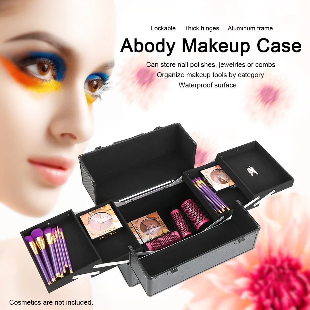 Abody Aluminum Makeup Case Cosmetic Train Box With Extendable Trays