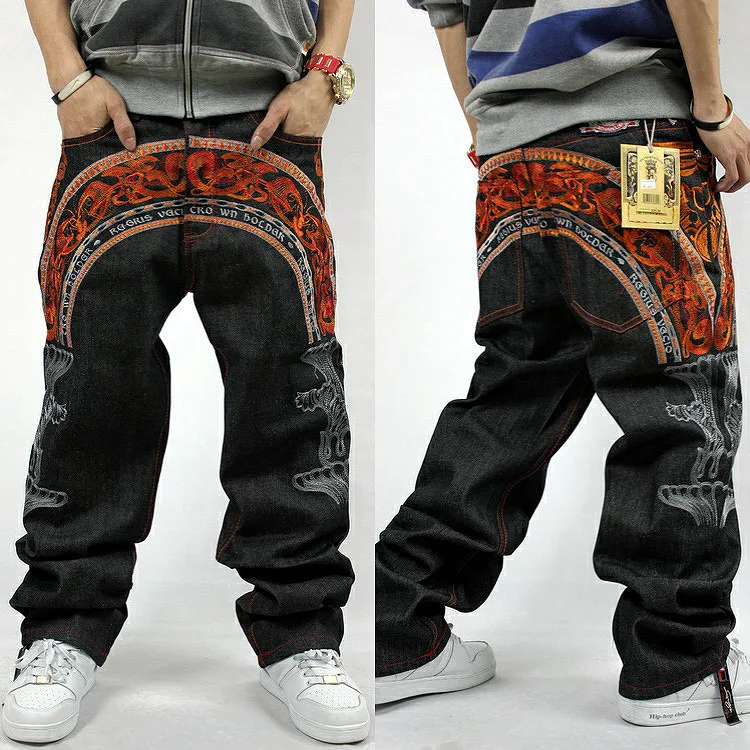 

New 2016 original design european & american style Black Loose Fit Hip Hop Baggy Jeans Mens Wide Leg Denim Pants Plus Size 30-44