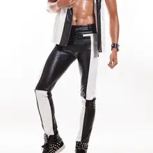 Черный белый певица сращивания мотоцикл 1 pu брюки мужские 1 Брюки Мужские Сценические брюки из искусственной кожи+ жилет обеспечивают на заказ