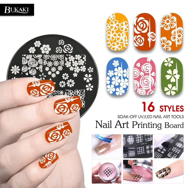 

BUKAKI Nail Stamp Plate Rectangle Template Flower Rose Leaves DIY Design Nail Image Stamps Plate Nail Polish Print Manicure