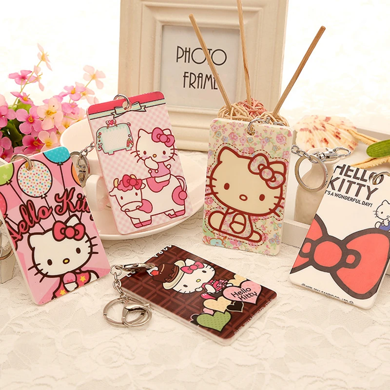 

Cartoon Hello Kitty Cute Bank Credit Id Card Holder Cover Women Travel Credit Card Pink Keyring Key Wallet Bank Bus Chain Card