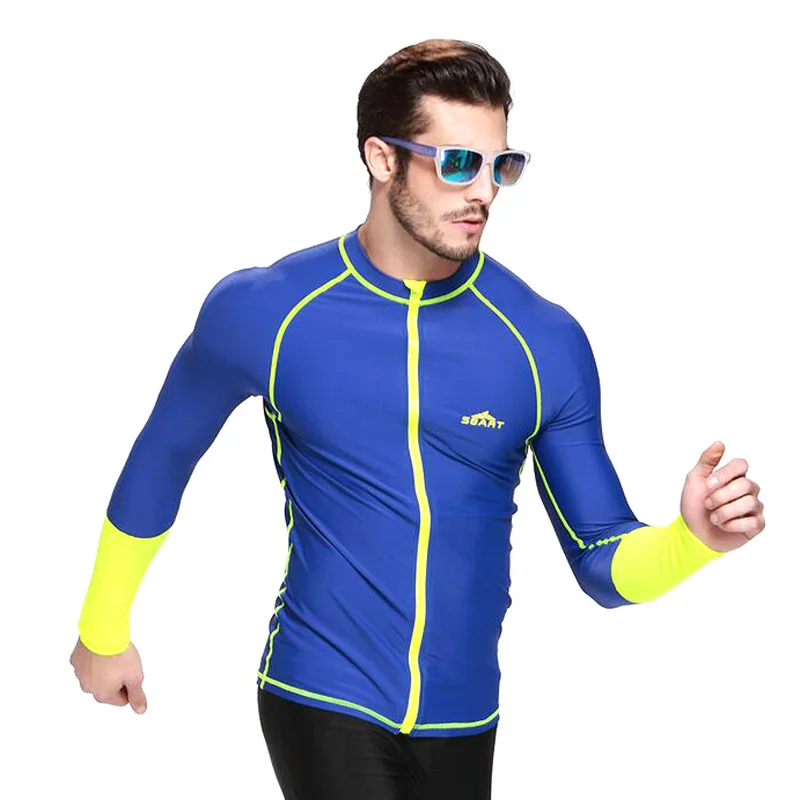 Blue Men's Rash Guards Long Sleeve Swimming Surfing Diving Bathing