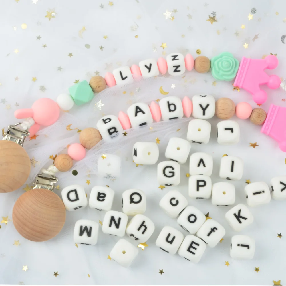 LOFCA Silicone Alphabet Beads 50pcs Teethers Beads BPA free Food Grade For Baby Toys DIY Accessories Nursing Necklace Making