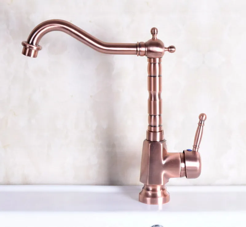 Vintage Retro Antique Red Copper Brass Single Lever Swivel Spout Kitchen Sink Bathroom Vessel Basin Faucet Mixer Tap anf253