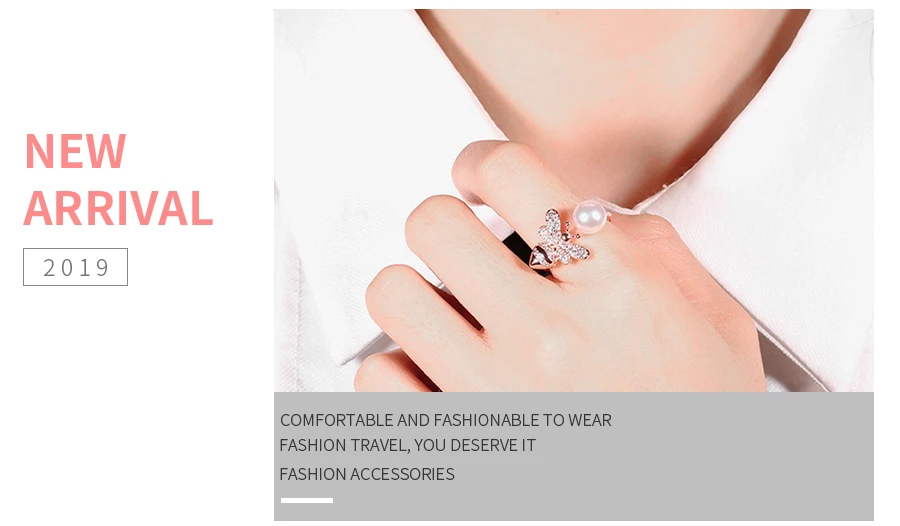 ERLUER, кольца для женщин, регулируемый кристалл, пчела, ювелирное изделие для девочек, розовое золото, имитация жемчуга, циркониевое кольцо, модные ювелирные изделия, аксессуары