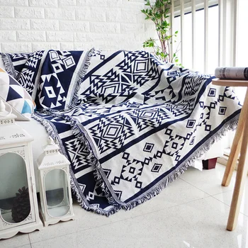 

Geometry Throw Blanket Sofa Decorative Blue Bohemia Slipcover Cobertor on Sofa/Beds/Plane Travel Non-slip Stitching Blankets