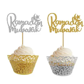 

glitter gold silver ramadan mubarak muslin eid cupcake toppers wedding party decoration doughnut food treat fruit picks