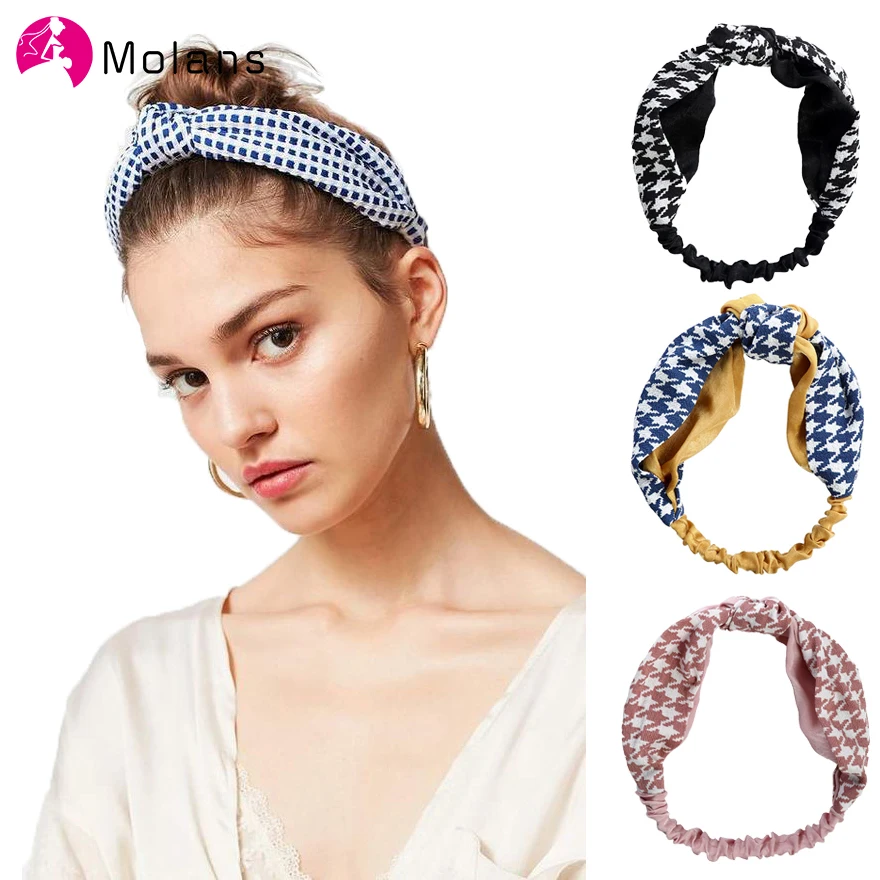 

Molans 2019 Fashion Fabric Plaid Braid Knotted Headbands Summer Elastic Hair Bands Print Hairband Hair Accessories for Women