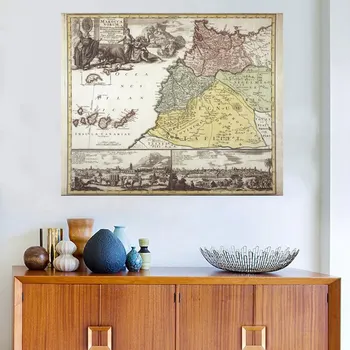 

Lion Snake Graffiti Vintage Map Wall Art for Bedroom Decorations Artwork Canvas Painting HD Picture Print Frameless Brown Custom