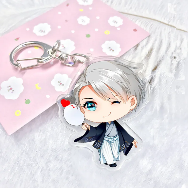 

Yuri On Ice Key Chain Anime Acryli fashion Keychain Victor Nikiforov Yuri Katsuki Pendant Keyring Cute Character Figure