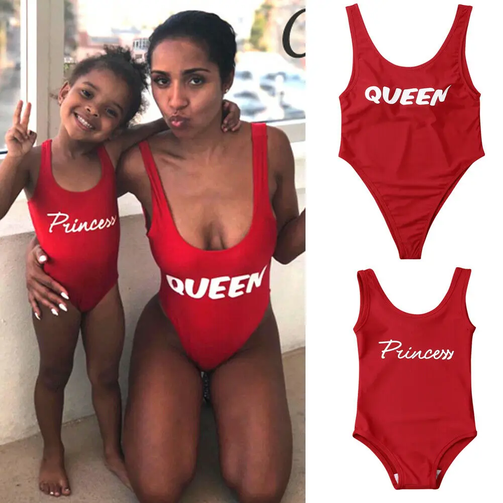 

Family Matching Swimsuit Mother Daughter Kids Baby Women Princess Girl Bikini Set Bandage Swimwear Red Bathing Suit