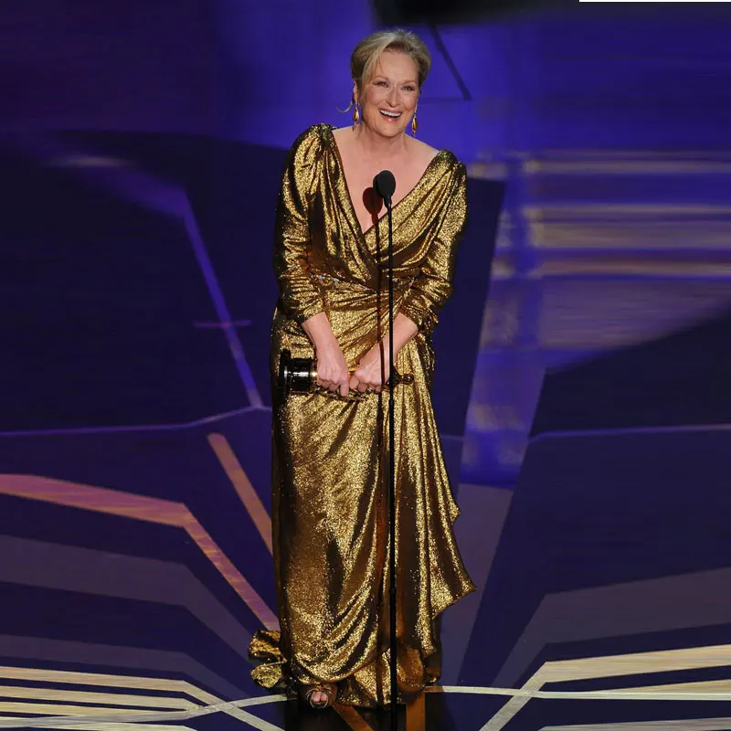 Golden Globe Award Golden Meryl Streep Celebrity Dresses Sequin Long