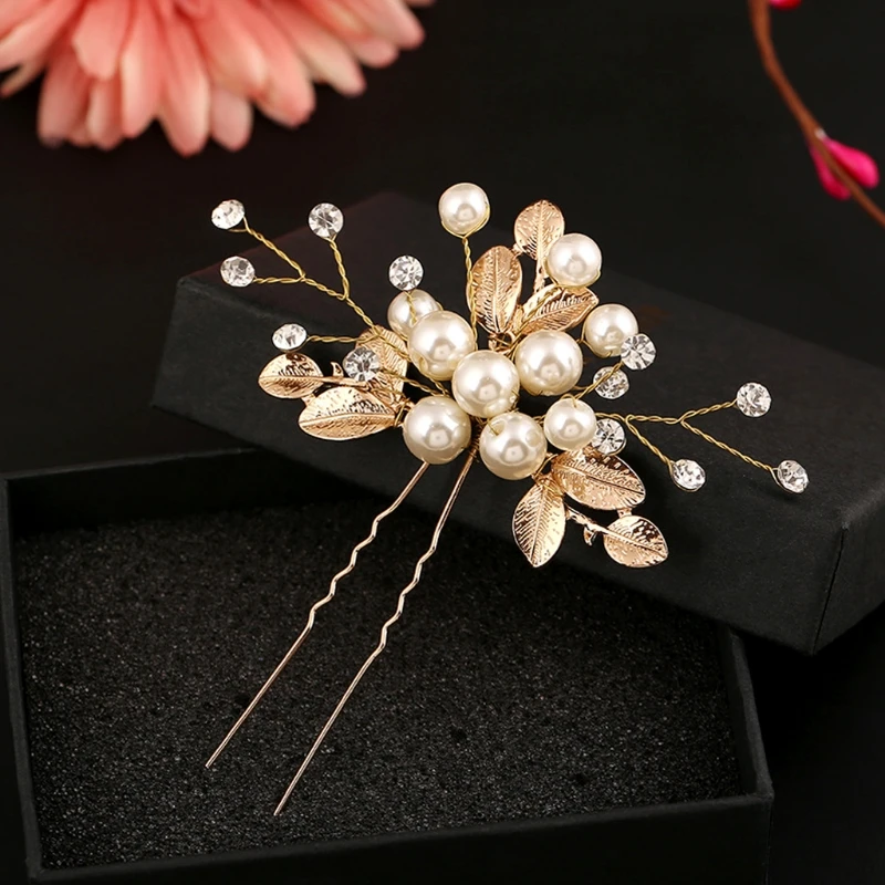 Роскошные украшения для волос винтажные свадебные искусственные жемчужины золотой лист цветок шпильки для прически невесты заколки для волос боковые гребни