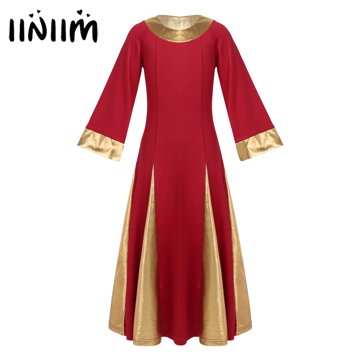 

iiniim Girls Tutu Dance Dresses Kids Long Sleeves Metallic Collar Cuffs Robe Dress for Celebration of Spirit Praise Dance