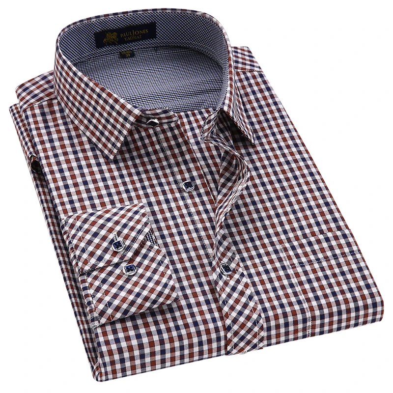 Men's Classic Plaid Checkered Dress Shirt Single Pocket Smart Casual