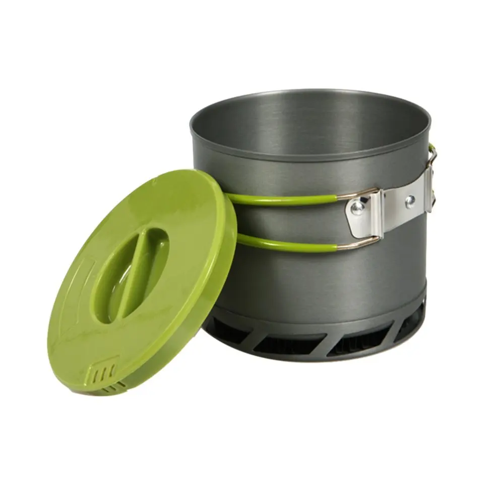 1,2 L de utensilios de cocina al aire libre maceta de intercambiador de calor de recoger de aluminio anodizado para 1-2 personas