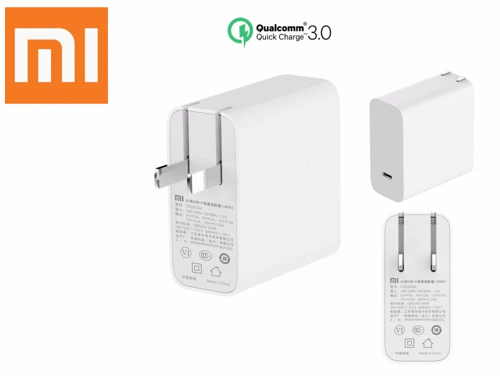 

Original Xiaomi Mi USB-C Charger 45W Output Rate Socket Power adapter Type-C Port USB PD 2.0 Quick Charge QC 3.0 + Type C