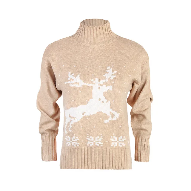 2018 Winter Turtleneck Women Christmas Sweater Cashmere Animal Print