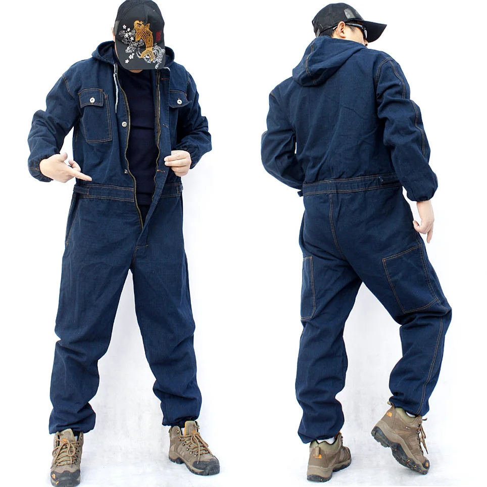 M 4XL 2018 new men's overalls jumpsuit long sleeve multi pocket hood