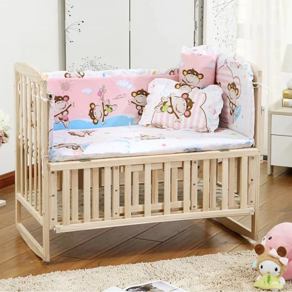 

2019 New 5pcs/set Baby Bed Bumpers Pure Cotton Infant Bedding Set Newborn Cartoon Printed Crib Protector for Toddler