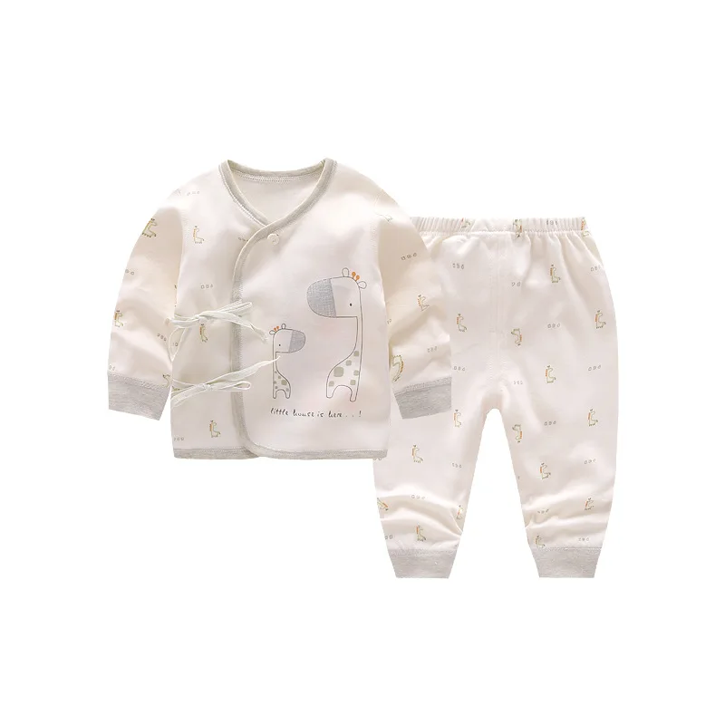 Детские пижамы комплект для новорожденного, комплект одежды унисекс с круглым вырезом, хлопковая летняя одежда с длинными рукавами для младенцев, одежда для сна для маленьких мальчиков и девочек