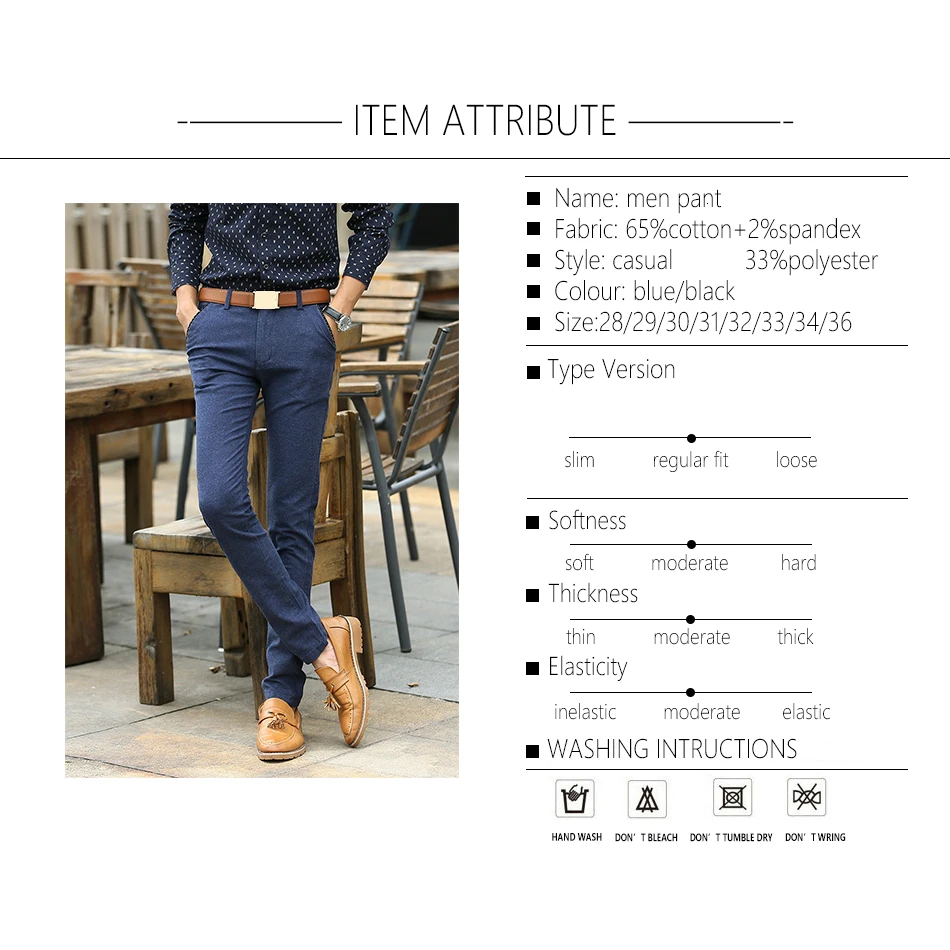 BROWON Spring Autumn Long Pants Fashion Men Business Casual Pants Men Easy Care Elastic Slim Straight 3