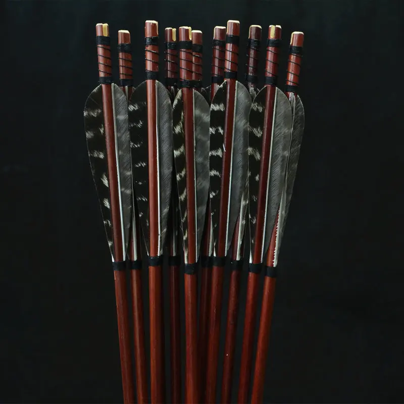 

12x Handmade Wooden Arrows Turkey feather for 25-50lbs Longbow Recurve Bow Hunting Archery for 80cm Length with High Quality
