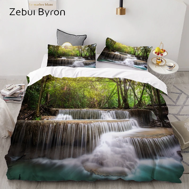 

3D HD Print Bedding Set Custom/King/Europe/USA Queen,3PCS Duvet Cover Set,Quilt/Blanket Cover Set Bedclothes waterfall Drop Ship