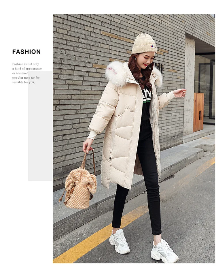 Thick Jacket Big fur collar Women's New Korean Version Big Fur Collar Medium-long Knee Size Thickened Jacket 1961