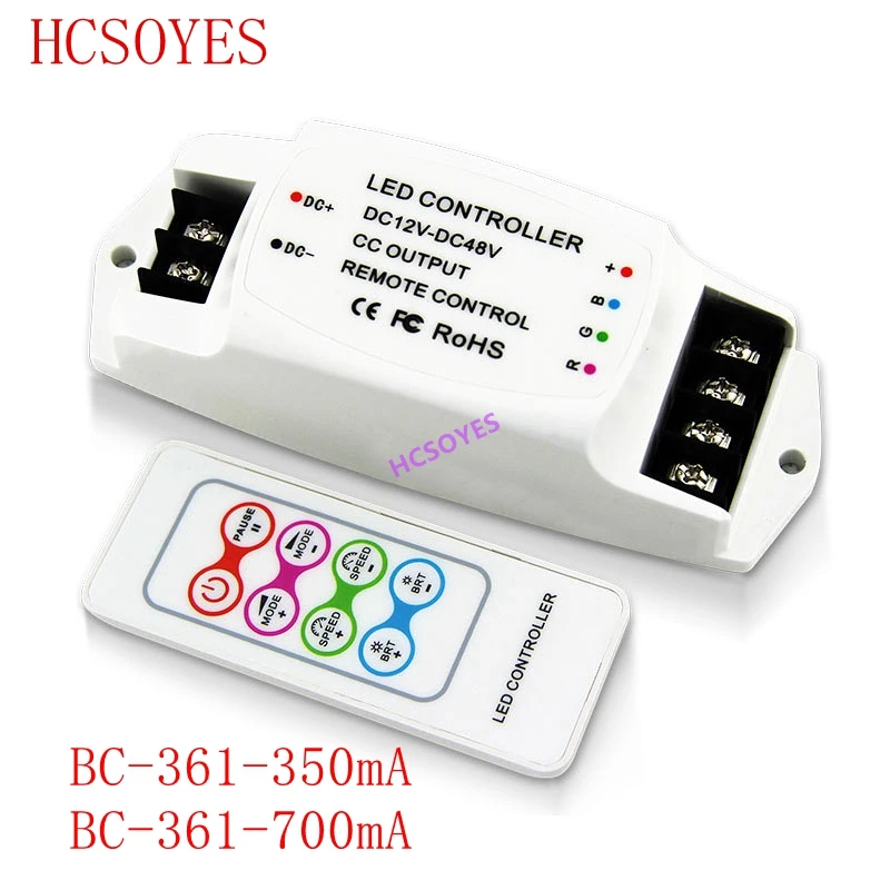 

BC-361-CC RGB Dimmer with RF Wireless remote DC12V-48V 350mA 700mA constant current Led RGB Strip Controller for LED Lamp