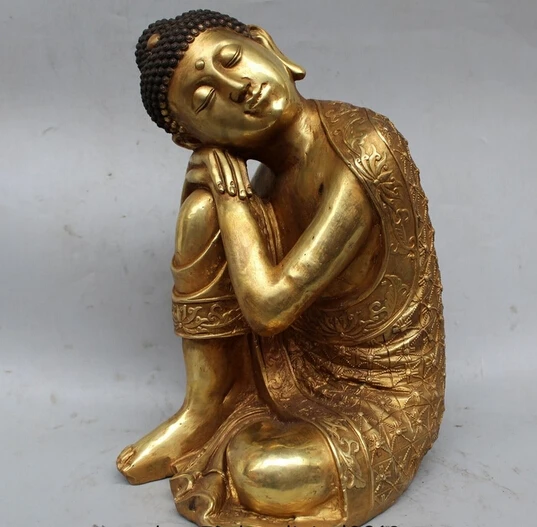 

wholesale factory 14" Tibet Buddhism Bronze Gild Sleep Shakyamuni Amitabha Buddha Statue Sculpture