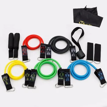 

SzBlaZe 11Pcs/Set Natural Latex Gym Fitness Resistance Bands Exercise Pilates Yoga Tubes Pull Rope Expanders Training Practical
