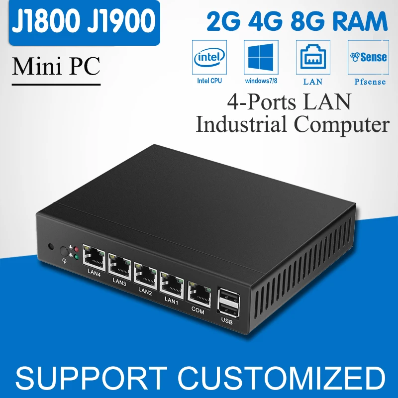 Mini PC Quad Core Celeron J1900 4 LAN Router Firewall Fanless J1800 Mini Computer Desktop Windows