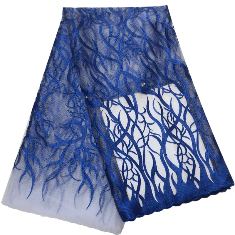 

2018 Hot Sale Royal Blue Nigerian Laces Fabrics High Quality Tulle African Laces Fabric Wedding African French Net Lace A1161-2