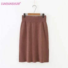 LUNDUNSHIJIA Женская юбка с разрезом осень зима сплошной цвет пакет бедра юбка Bodycon Femininas Плюс размер 3XL-5XL