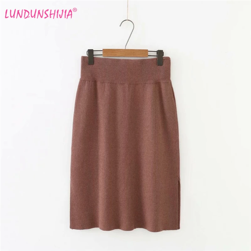 

LUNDUNSHIJIA Women Split Skirt 2018 Autumn Winter Solid Color Package Hip Skirt Bodycon Femininas Plus Size 3XL-5XL