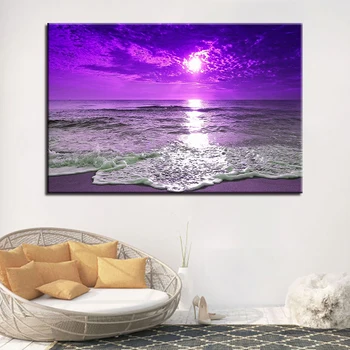 

1 Pcs Violet Beach Sea Waves HD Printed Canvas Painting For Living Room Home Decor Wall Art Framework Decoracion Infantil