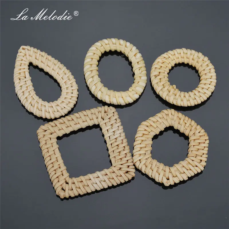 

New Special Rattan Natural Weave Knitting Geometric Charms Pendants Connectors For DIY Handmade Earrings Accessories Finding