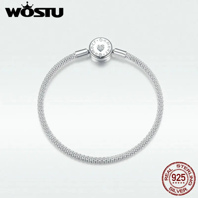 WOSTU Аутентичные 925 пробы серебро Bracelct подходит бусины Подвески чистый CZ браслет для Для женщин ювелирные изделия DAB014