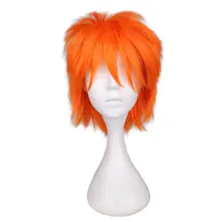 QQXCAIW короткие Для мужчин слоистых Полный парик Косплэй светло-оранжевый высокое Температура волокна синтетические волосы парики