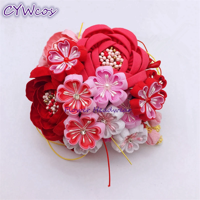 

2019 New Handmade Flower Geisha Headwear Cherry Traditional Hairpin Flowers Cloth Japanese Kimono Headdress