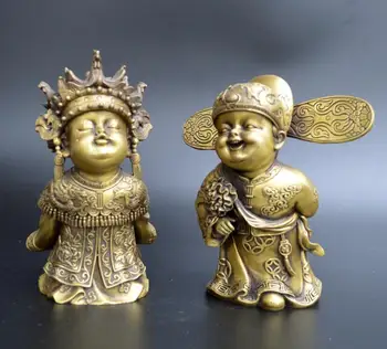 

China Brass Auspicious Fengshui Wealth Fu Kid Boy Girl statue