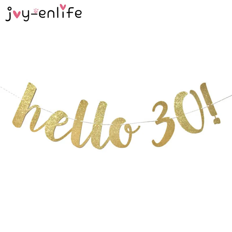 JOY-ENLIFE 1 комплект с золотым блеском Hello 30 40 50 60! Празднование дня рождения баннер для вечеринки Бумажная гирлянда вечерние принадлежности для вечеринки-девичника